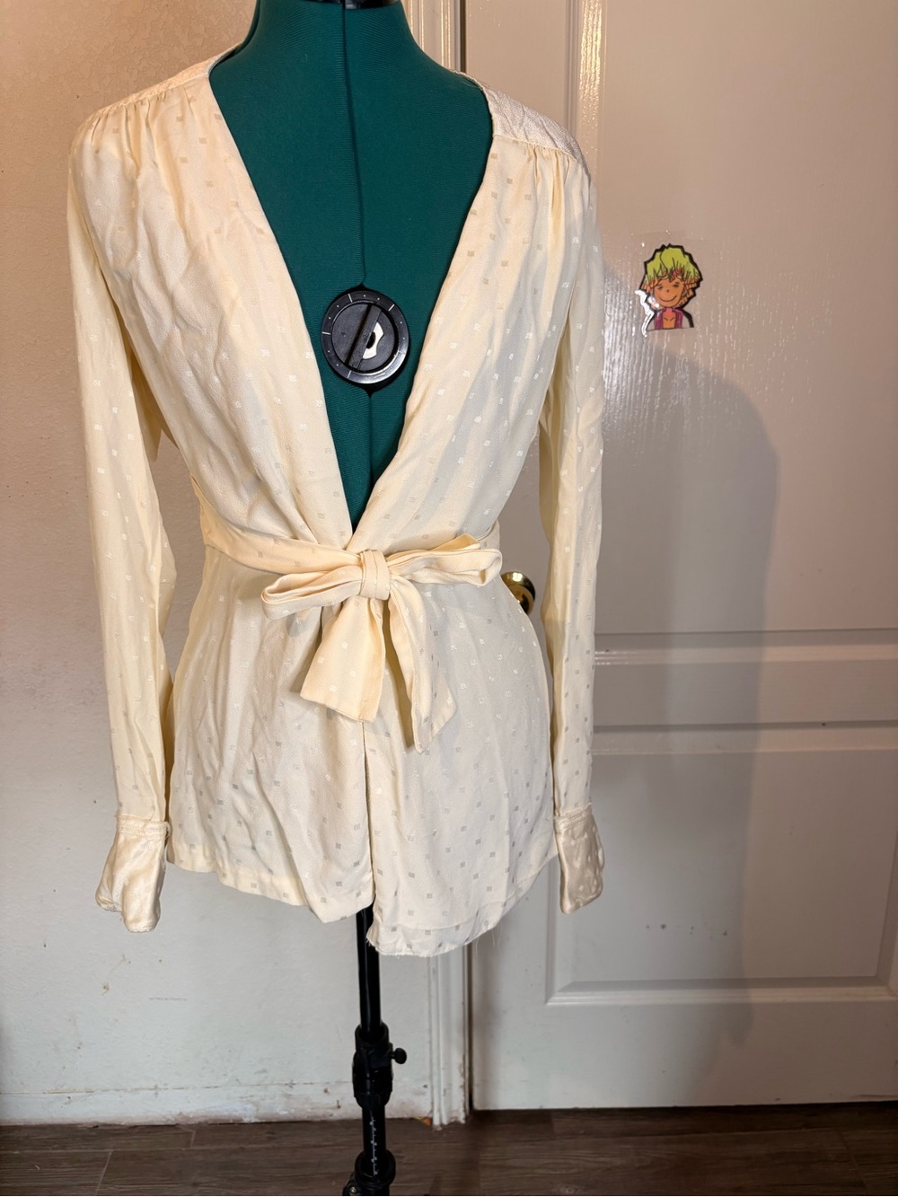 Cream Tie-Waist Swiss Dot Wrap Blouse